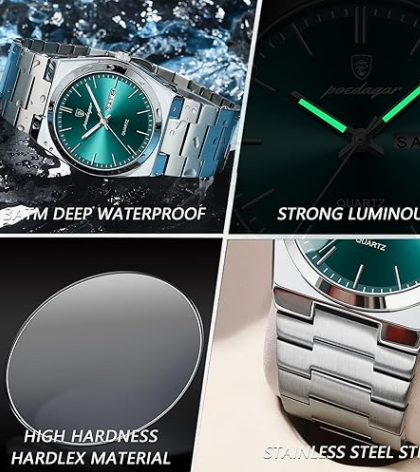 Poedagar Men's Luxury Business Watch,Stainless Steel Casual Quartz Men's Watch, Waterproof
