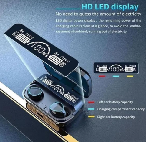 M10 Wireless Earbuds with Digital LED Display,V5.3 BT,Premium Sound,Waterproof IPX7 with Mic,220min Call Time, 180min Playtime