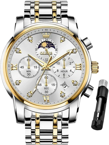 OLEVS Watch for Men Diamond Business Dress Analog Quartz Stainless Steel,Waterproof,Luxury Casual Wrist Watch