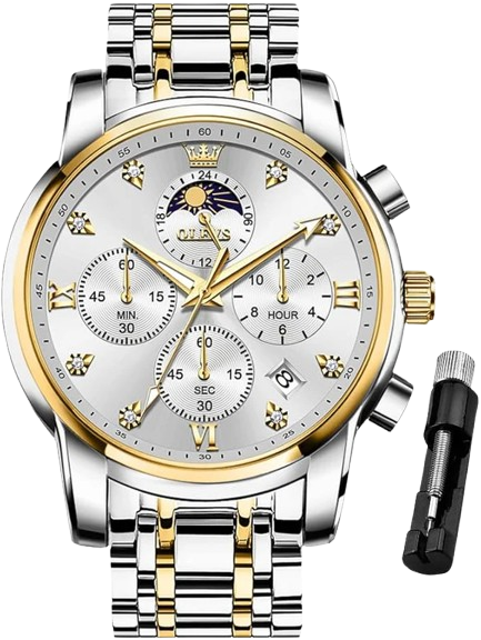 OLEVS Watch for Men Diamond Business Dress Analog Quartz Stainless Steel,Waterproof,Luxury Casual Wrist Watch