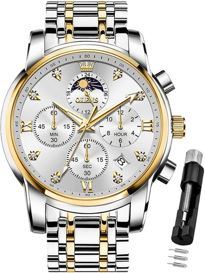 OLEVS Watch for Men Diamond Business Dress Analog Quartz Stainless Steel,Waterproof,Luxury Casual Wrist Watch