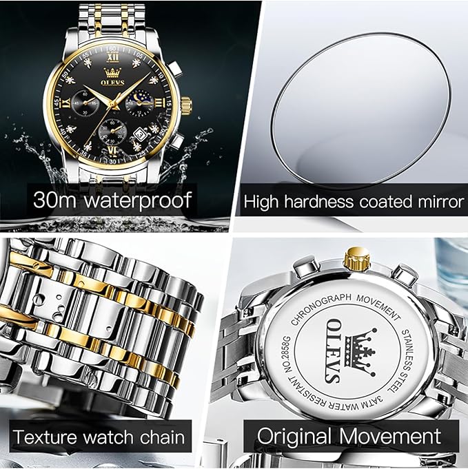 OLEVS Watch for Men Diamond Business Dress Analog Quartz Stainless Steel,Waterproof,Luxury Casual Wrist Watch