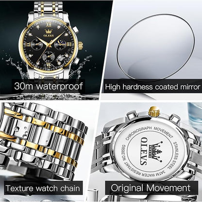 OLEVS Watch for Men Diamond Business Dress Analog Quartz Stainless Steel,Waterproof,Luxury Casual Wrist Watch