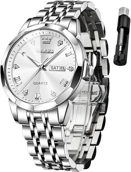 OLEVS Watch for Men Diamond Business Dress Analog Quartz Stainless Steel,Waterproof,Luxury Casual Wrist Watch