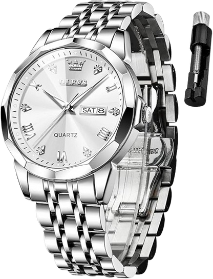 OLEVS Watch for Men Diamond Business Dress Analog Quartz Stainless Steel,Waterproof,Luxury Casual Wrist Watch