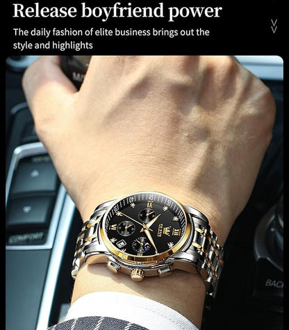 OLEVS Watch for Men Diamond Business Dress Analog Quartz Stainless Steel,Waterproof,Luxury Casual Wrist Watch