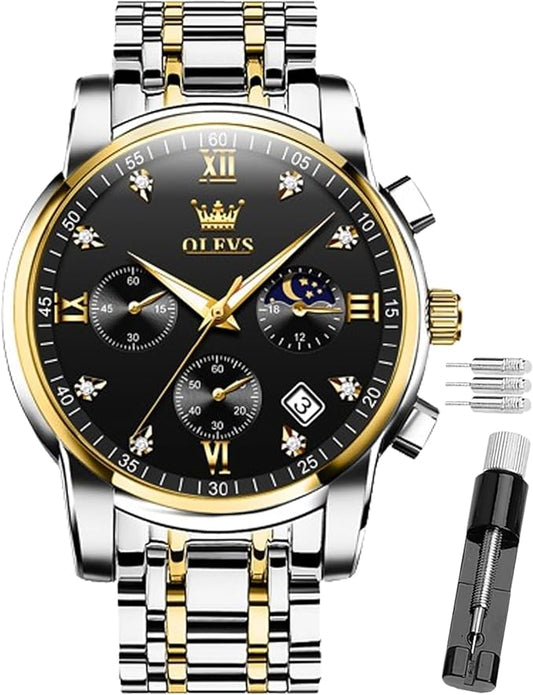 OLEVS Watch for Men Diamond Business Dress Analog Quartz Stainless Steel,Waterproof,Luxury Casual Wrist Watch