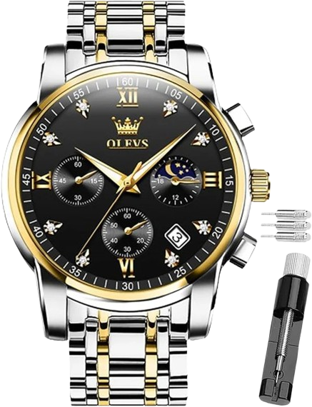 OLEVS Watch for Men Diamond Business Dress Analog Quartz Stainless Steel,Waterproof,Luxury Casual Wrist Watch