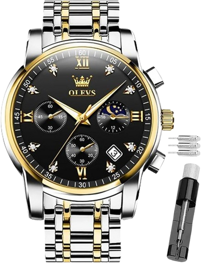 OLEVS Watch for Men Diamond Business Dress Analog Quartz Stainless Steel,Waterproof,Luxury Casual Wrist Watch
