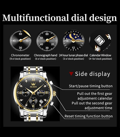 OLEVS Watch for Men Diamond Business Dress Analog Quartz Stainless Steel,Waterproof,Luxury Casual Wrist Watch
