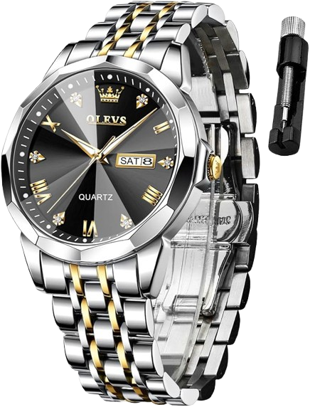 OLEVS Watch for Men Diamond Business Dress Analog Quartz Stainless Steel,Waterproof,Luxury Casual Wrist Watch