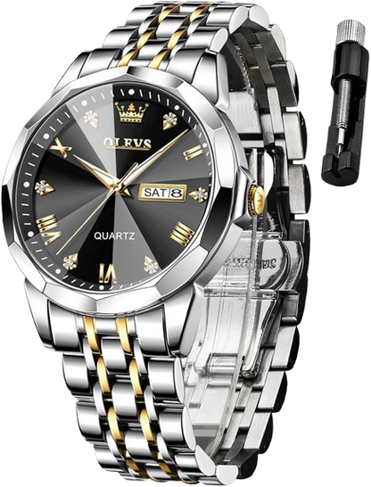OLEVS Watch for Men Diamond Business Dress Analog Quartz Stainless Steel,Waterproof,Luxury Casual Wrist Watch