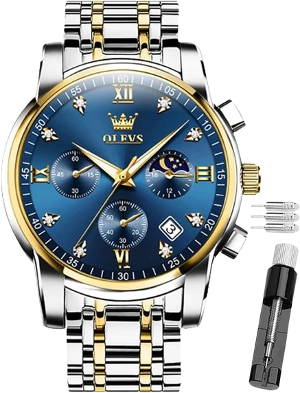 OLEVS Watch for Men Diamond Business Dress Analog Quartz Stainless Steel,Waterproof,Luxury Casual Wrist Watch