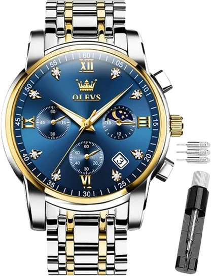 OLEVS Watch for Men Diamond Business Dress Analog Quartz Stainless Steel,Waterproof,Luxury Casual Wrist Watch