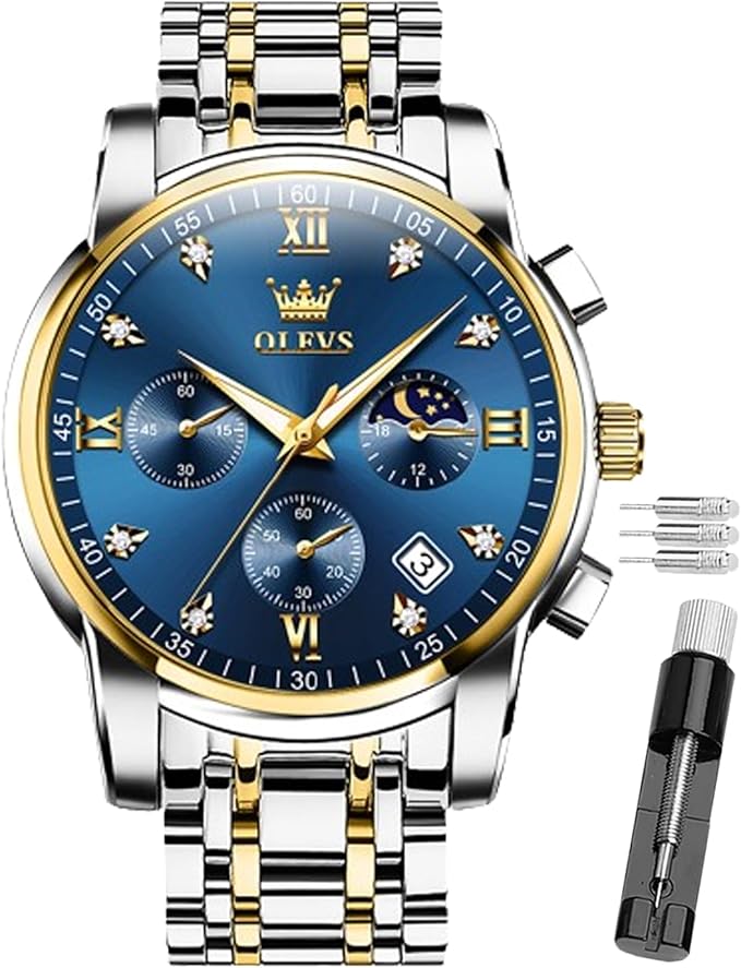 OLEVS Watch for Men Diamond Business Dress Analog Quartz Stainless Steel,Waterproof,Luxury Casual Wrist Watch