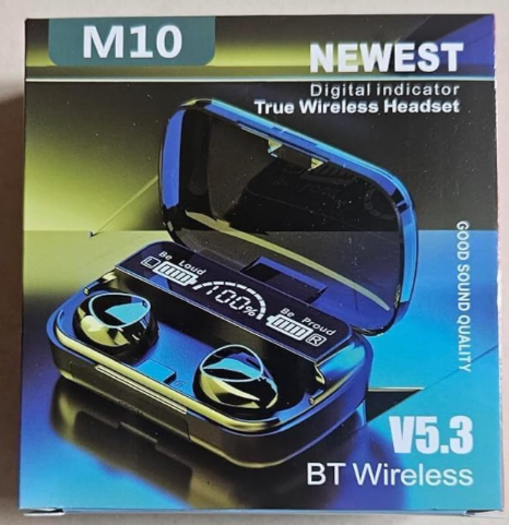 M10 Wireless Earbuds with Digital LED Display,V5.3 BT,Premium Sound,Waterproof IPX7 with Mic,220min Call Time, 180min Playtime