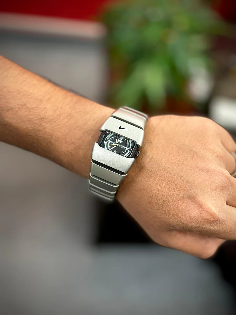 Nike D-LINE Y2K Watch,Unique Modern Dial,Sleek Black & Silver Designs,1 year warranty,Water proof,Perfect for Casual & Sports Look
