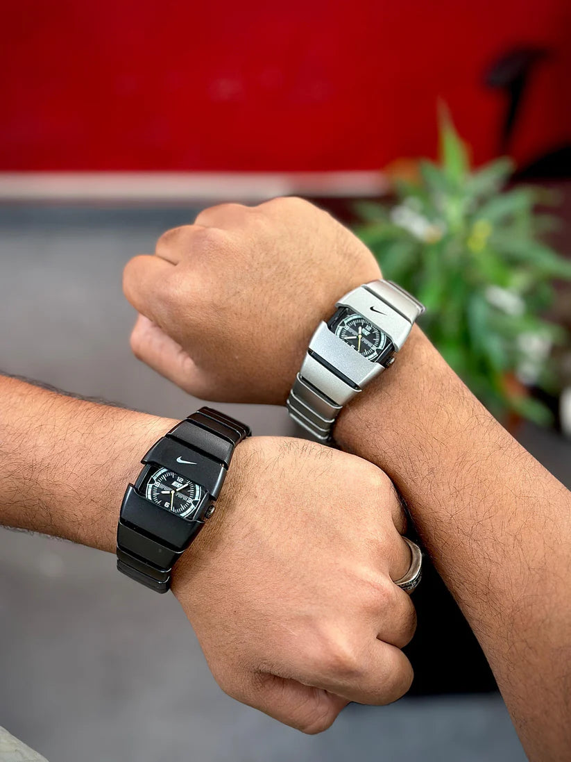 Nike D-LINE Y2K Watch,Unique Modern Dial,Sleek Black & Silver Designs,1 year warranty,Water proof,Perfect for Casual & Sports Look